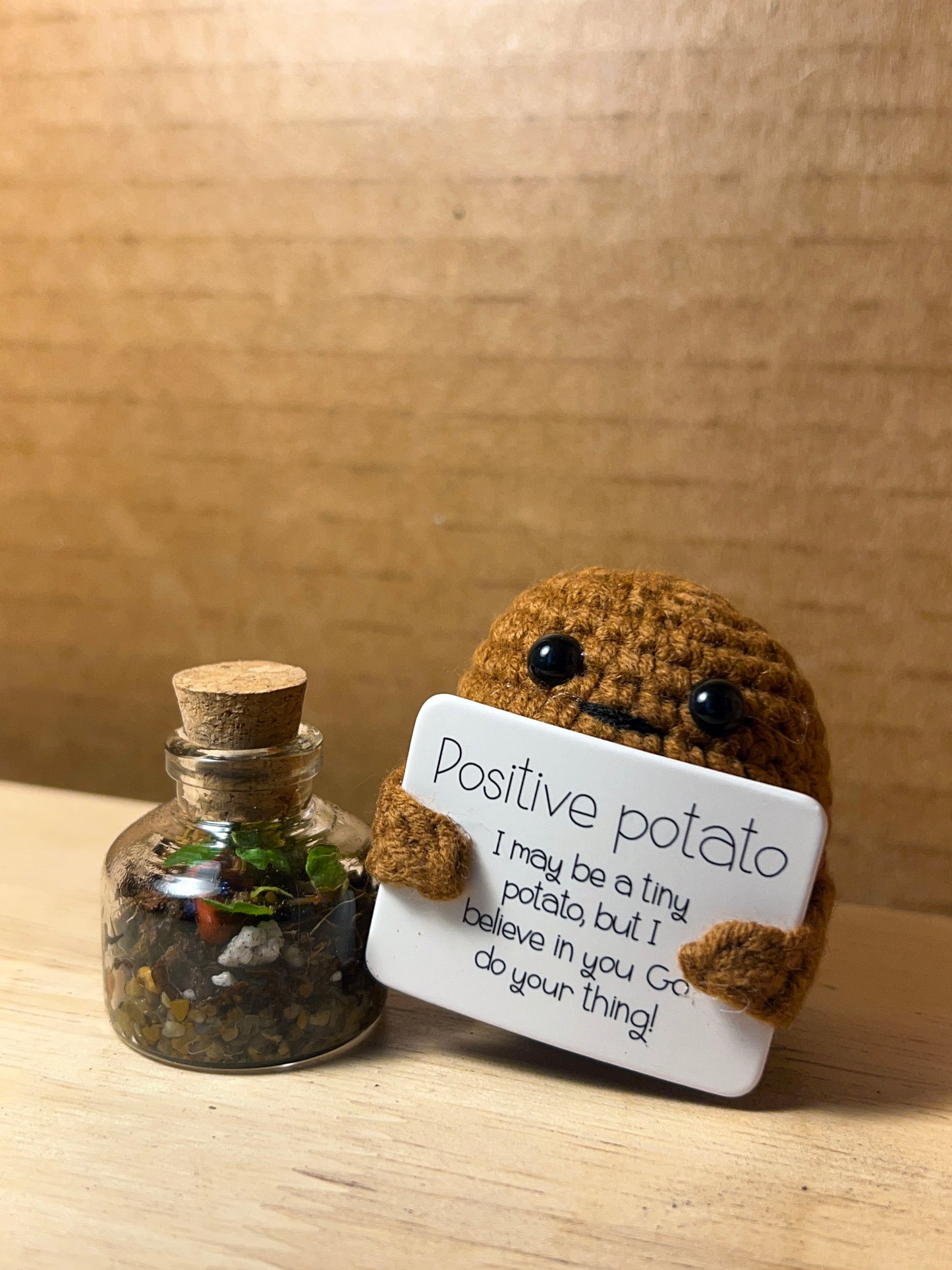 Positive Vibes Crochet Plush Potato Mini Terrarium Gift Ensemble